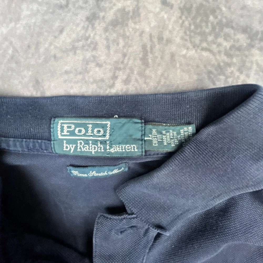 Polo Ralph Lauren Mens Large Navy Blue Pima Stretch Mesh Polo Shirt Custom Fit